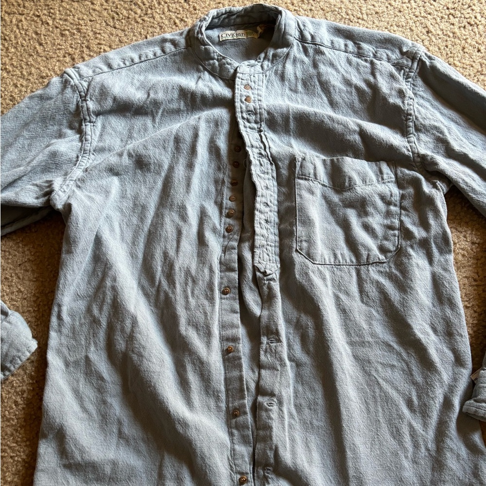 NWT Civilian Heritage Traditional Irish Grandfather Shirt Mens Button Up M Blue